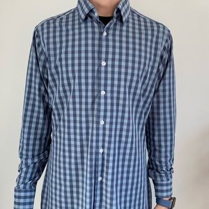 Plaid long sleeve athletic dress shirt